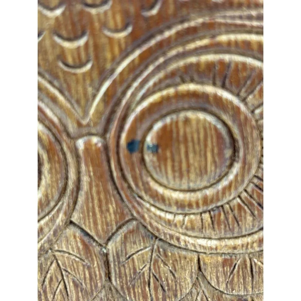 MCM 1970s Owl Wooden Napkin Letter Holder Brown Distressed Vintage Mid-Century